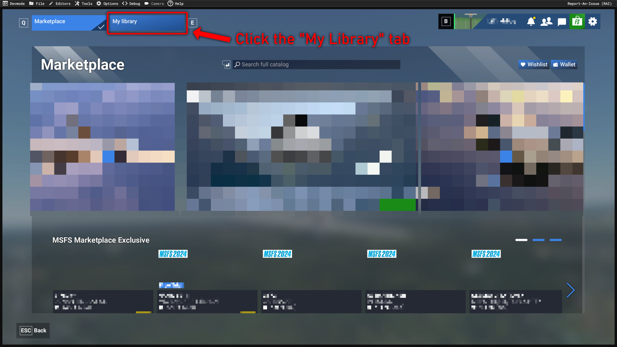 MSFS 2024 Marketplace window with the My Library tab selected