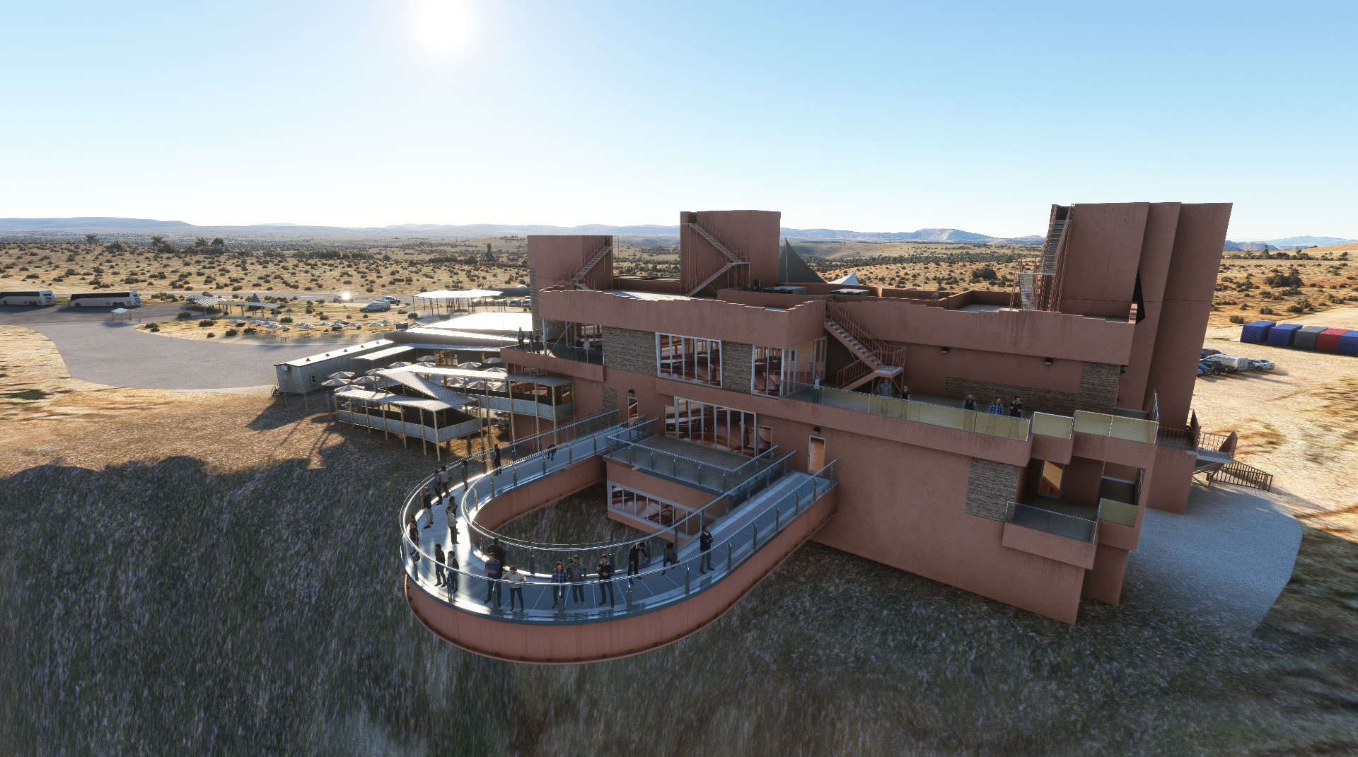 Arial view of the skywalk at Grand Canyon West Airport (1G4) in MSFS