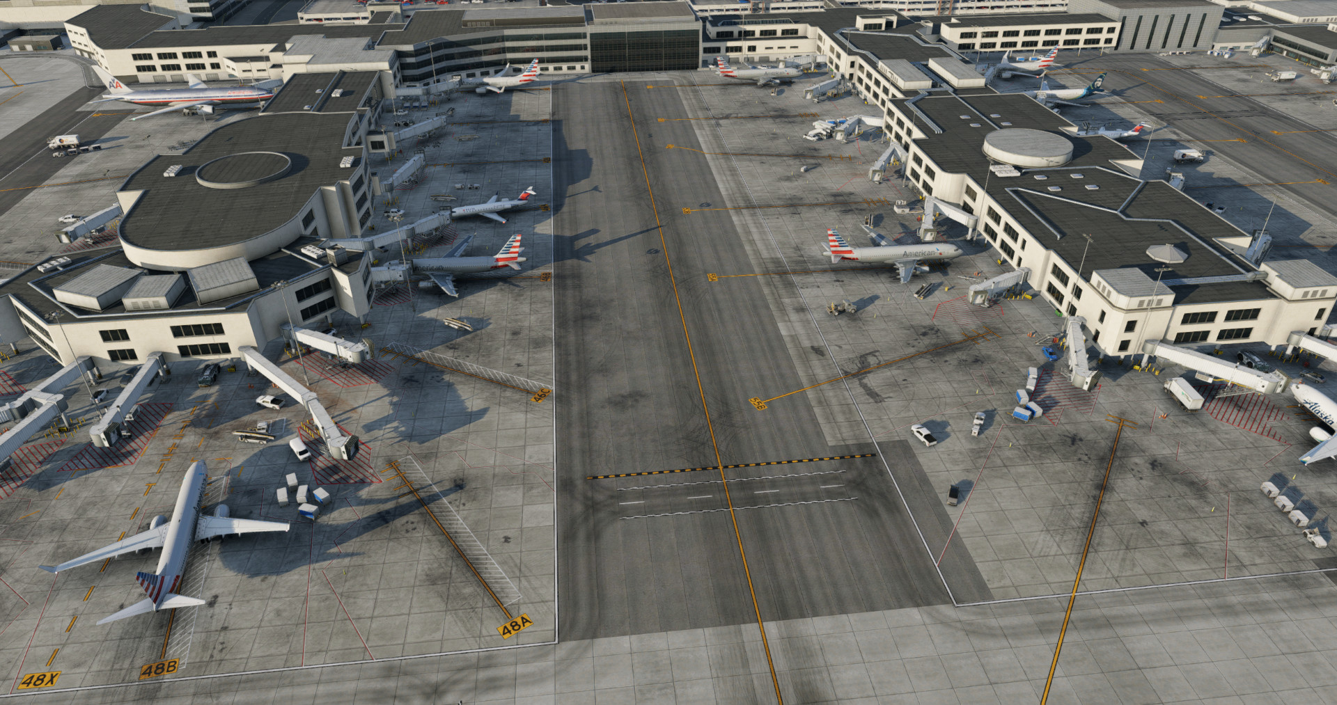 Arial view of KLAX Airport with Airport Enhancement Package (AEP) in X-Plane