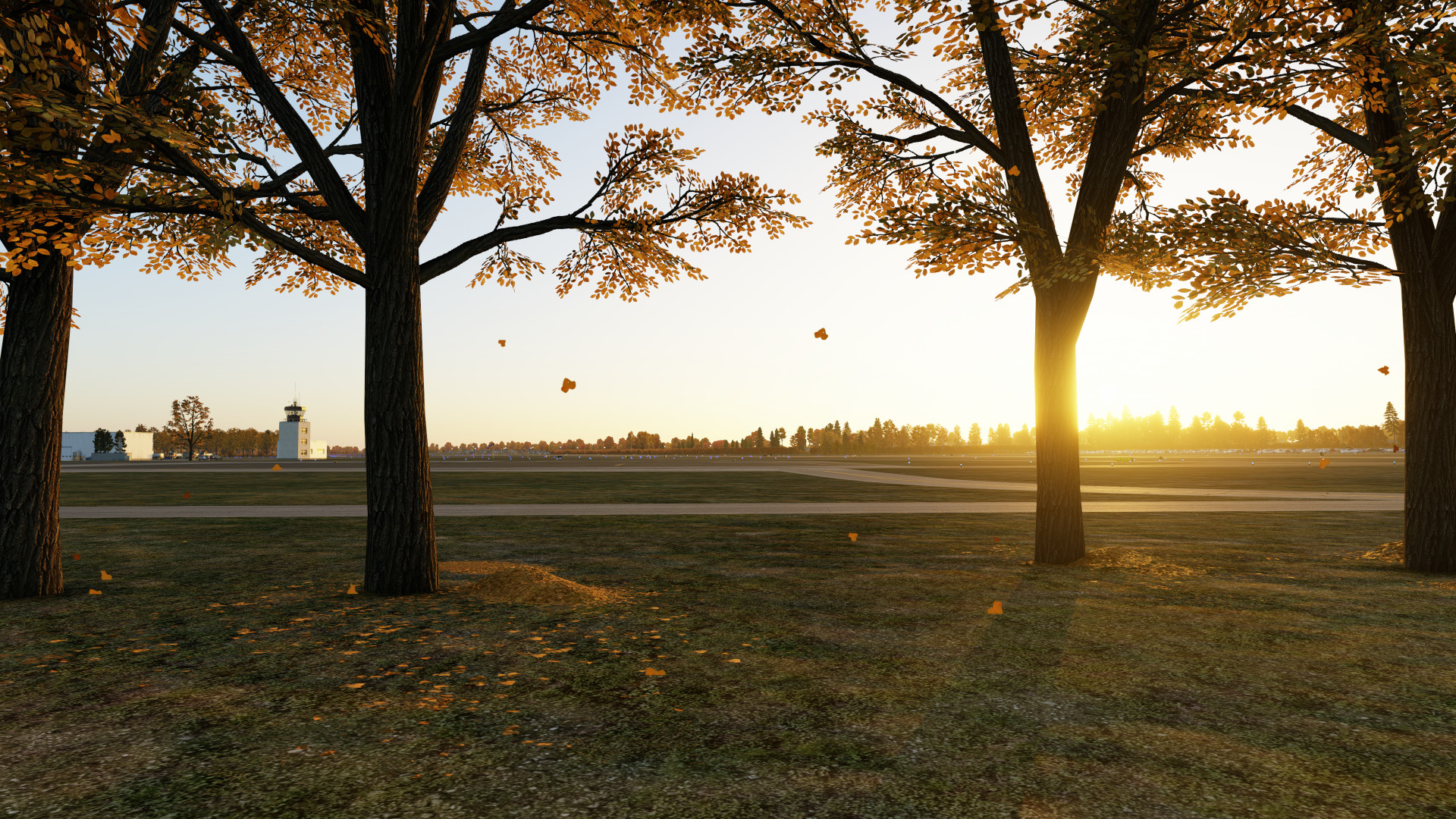 Animated falling autumn leaves in X-Plane 12 with AEP Airport Enhancement Package